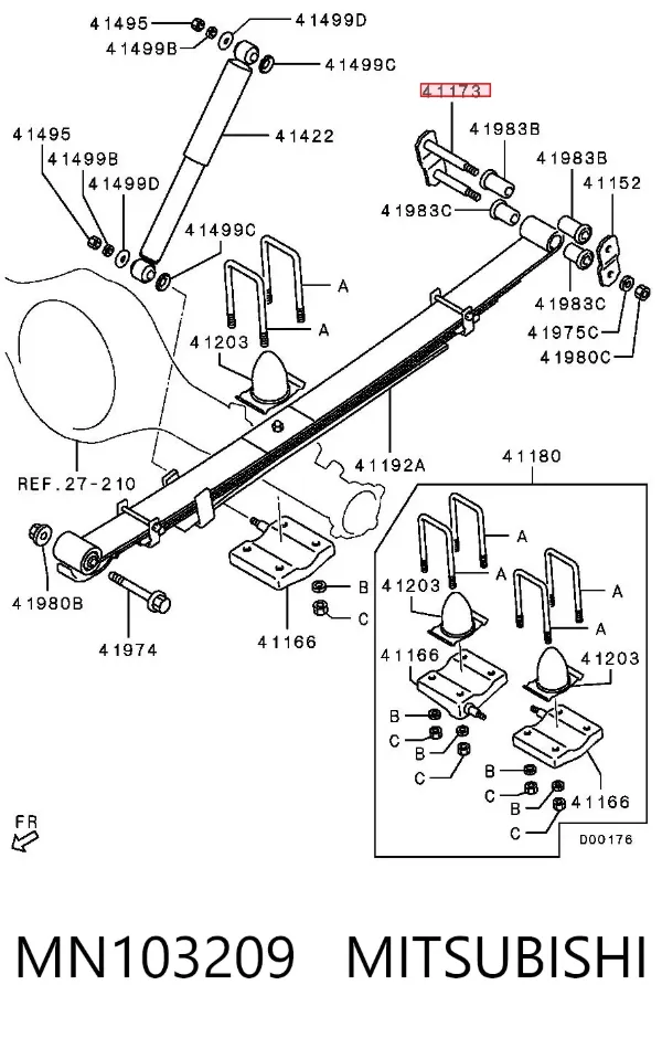 Ucho resoru tylnego MN103209 Mitsubishi