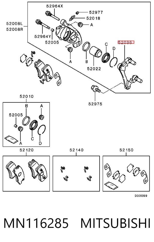 Jarzmo zacisku hamulcowego tylnego MN116285 Mitsubishi