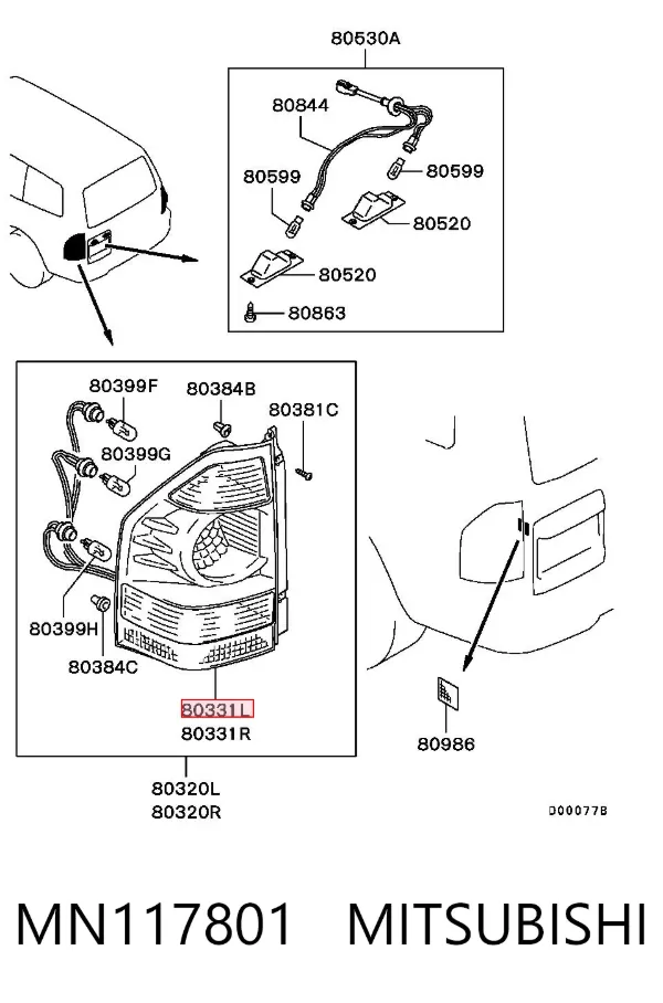 Lampa zespolona tylna lewa MN117801 Mitsubishi