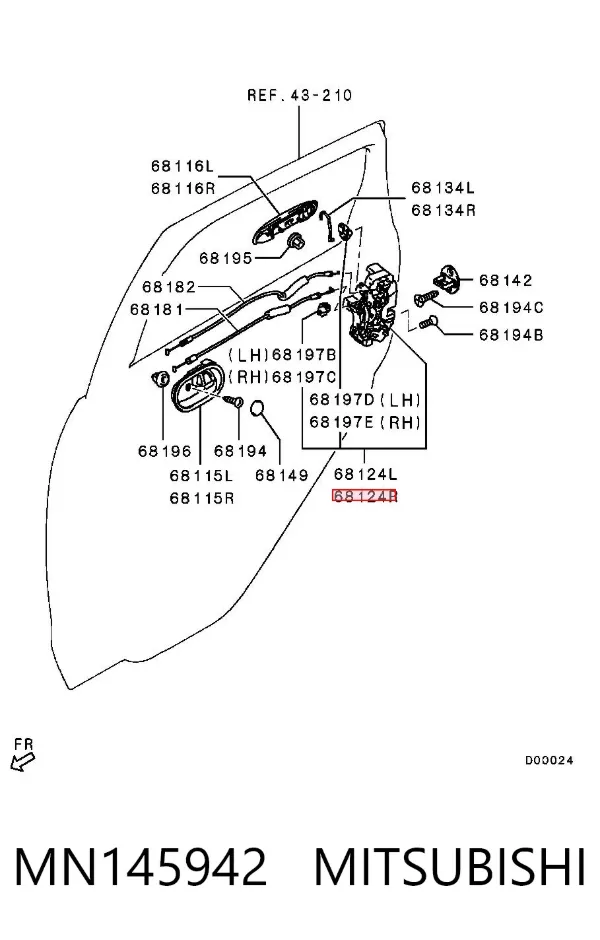 Zamek drzwi tylnych prawych Mitsubishi Colt VI