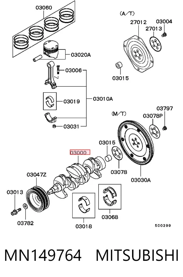 Wał korbowy silnika MN149764 Mitsubishi