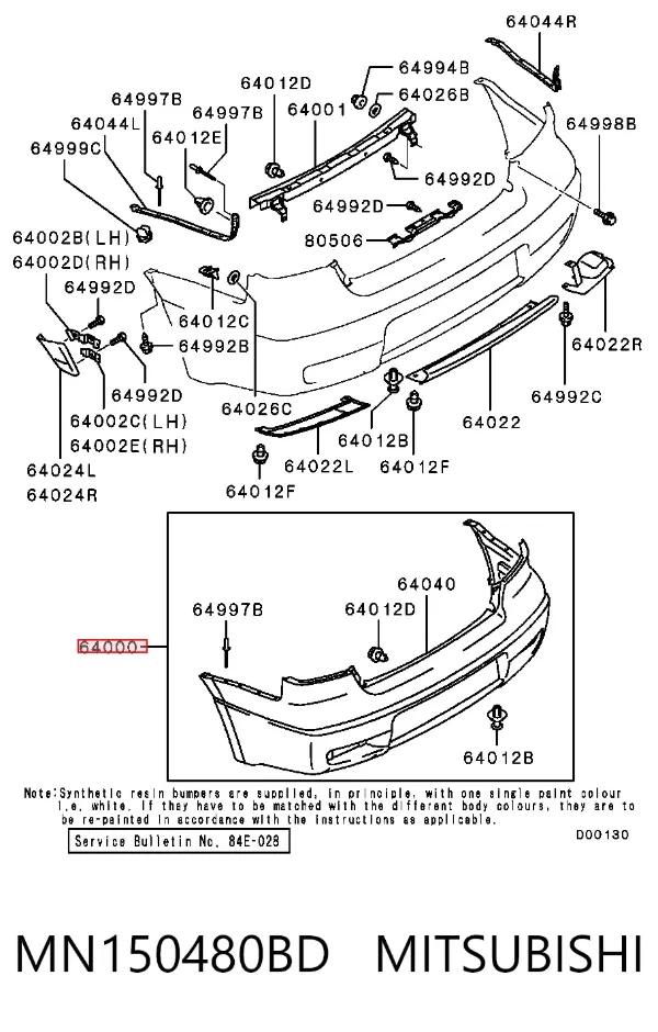 Zderzak tylny MN150480BD Mitsubishi