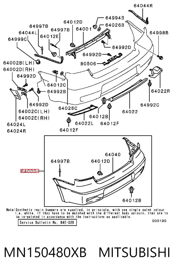 Zderzak tylny MN150480XB Mitsubishi
