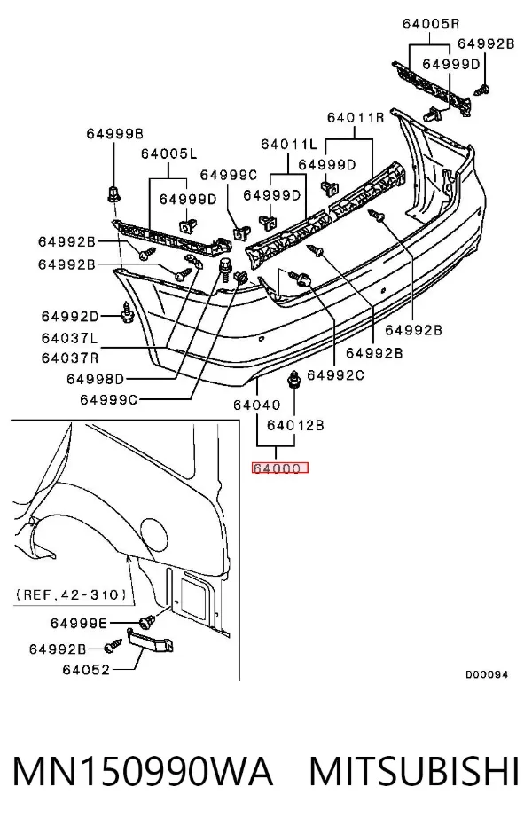 Zderzak tylny MN150990WA Mitsubishi