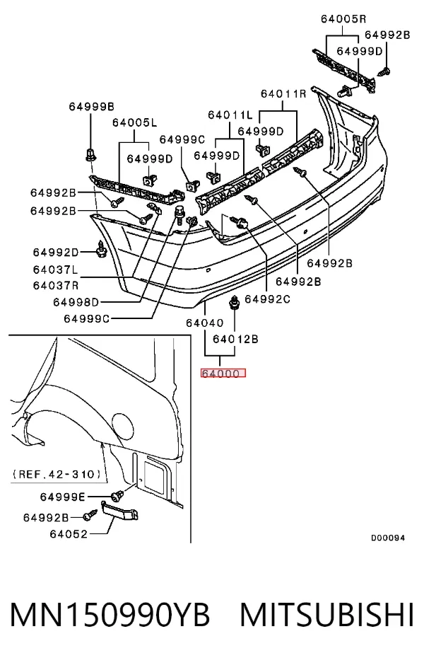 Zderzak tylny MN150990YB Mitsubishi