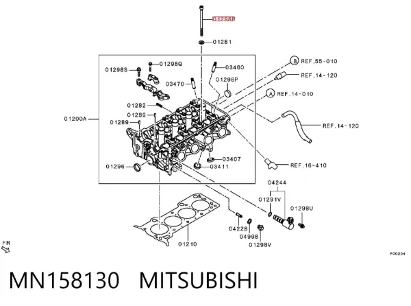 Śruba głowicy cylindrów MN158130 Mitsubishi
