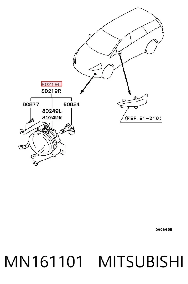 Lampa przeciwmgielna lewa MN161101 Mitsubishi