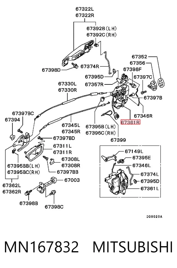 Zamek drzwi przednich prawych Mitsubishi Outlander II XL