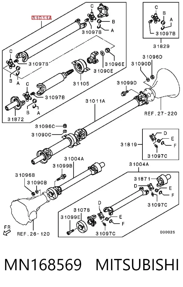 Wał Cardana tylny, kompletny MN168569 Mitsubishi