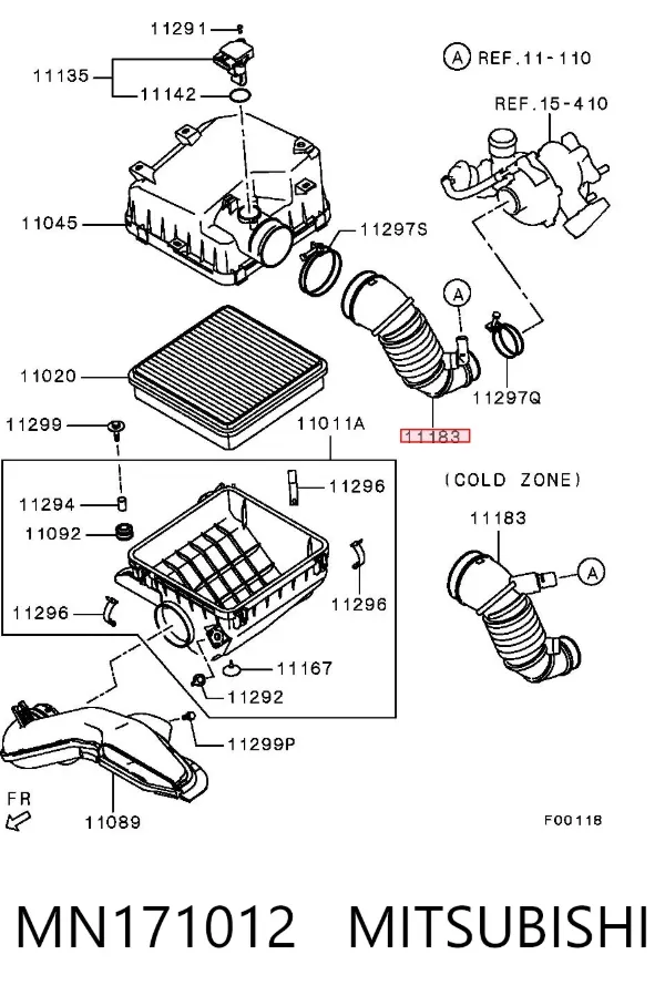 Króciec powietrza, wylot filtra powietrznego MN171012 Mitsubishi