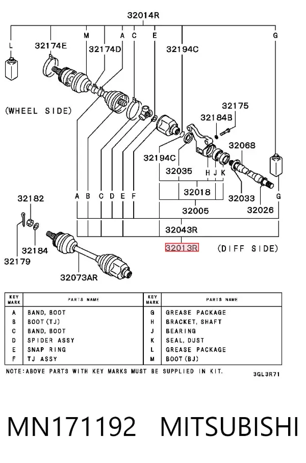 Osłona przegubu homokinetycznego półosi przedniej wewnętrzna MN171192 Mitsubishi