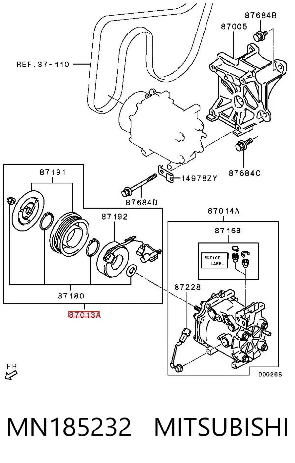 Koło pasowe sprężarki klimatyzacji MN185232 Mitsubishi