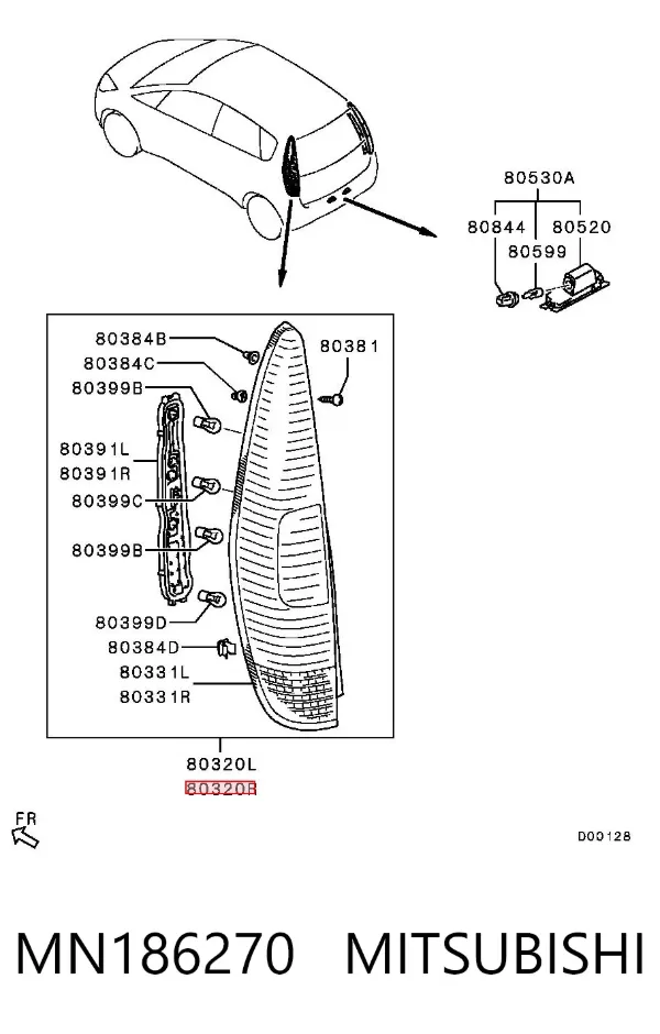 Lampa zespolona tylna prawa MN186270 Mitsubishi