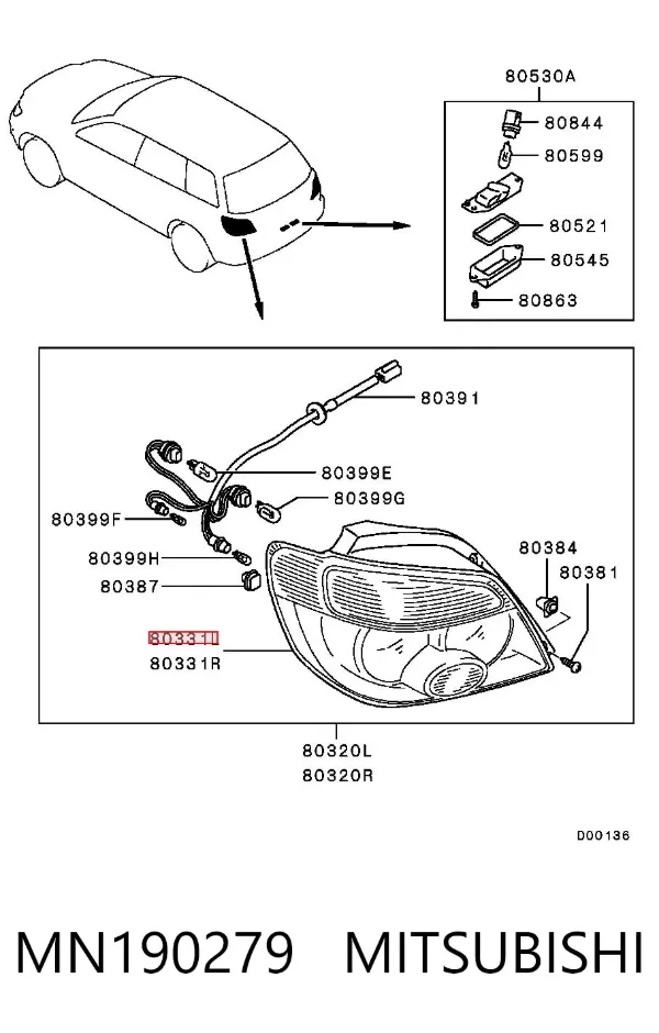 Lampa zespolona tylna lewa MN190279 Mitsubishi