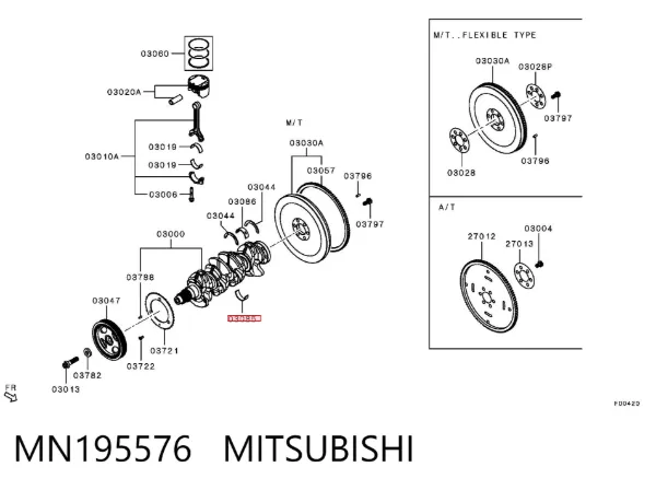 Panewki główne wału korbowego, zestaw, standardowe (STD) MN195576 Mitsubishi