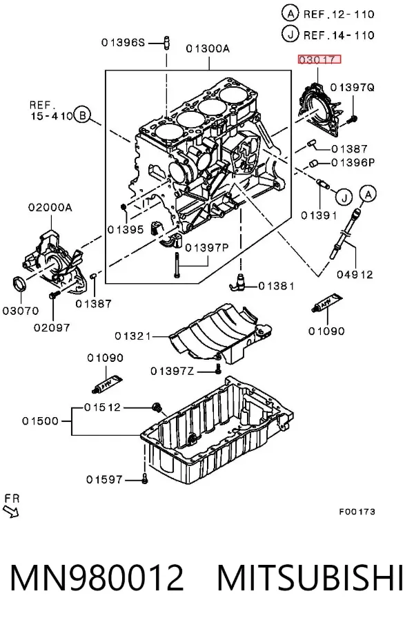 Uszczelniacz wału korbowego silnika tylny MN980012 Mitsubishi