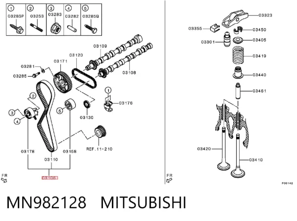 Pasek rozrządu, zestaw MN982128 Mitsubishi