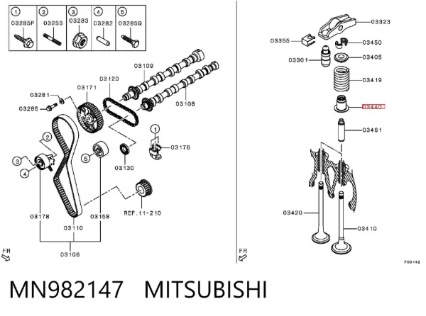 Uszczelniacz zaworu dolotowego/wylotowego MN982147 Mitsubishi