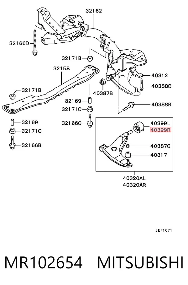 Silentblock przedniego wahacza dolnego MR102654 Mitsubishi