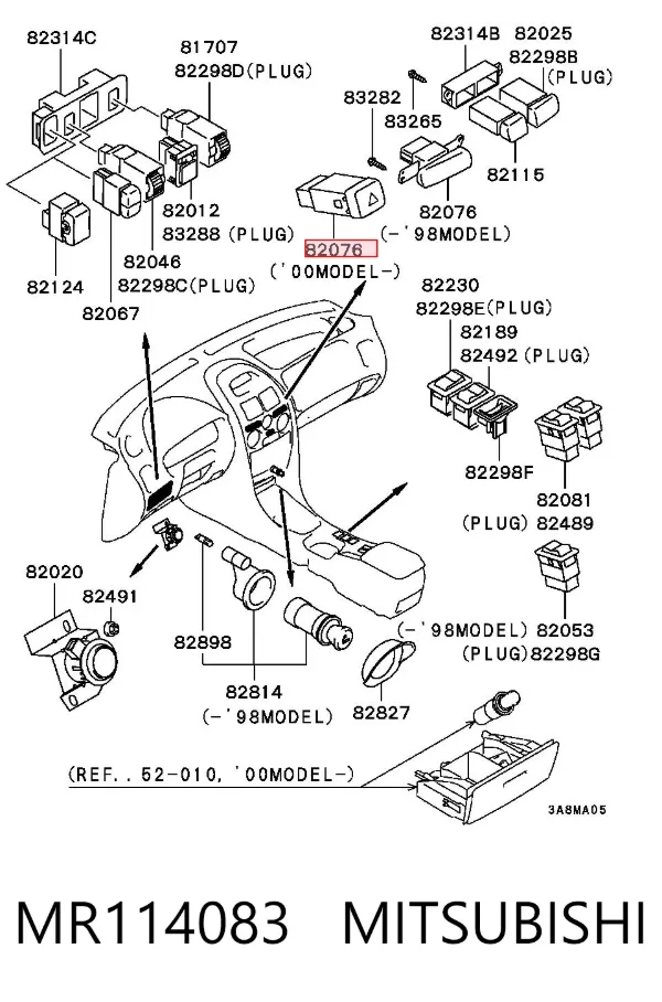 Przycisk włączania światła awaryjnego MR114083 Mitsubishi
