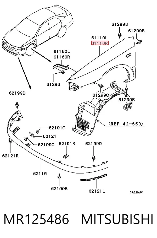 Błotnik przedni prawy MR125486 Mitsubishi