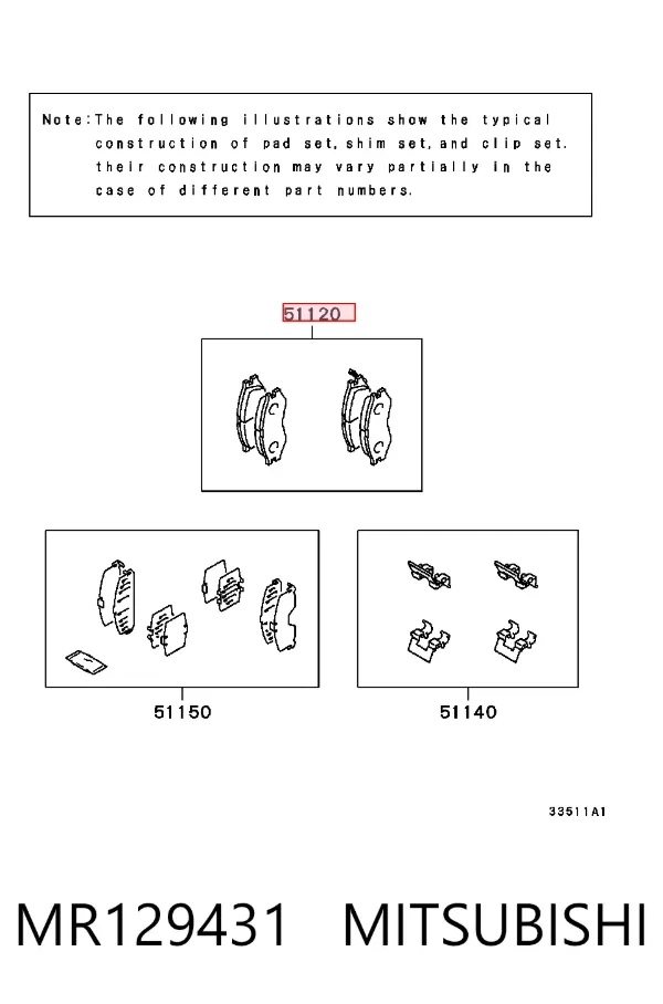 Klocki hamulcowe przednie tarczowe MR129431 Mitsubishi