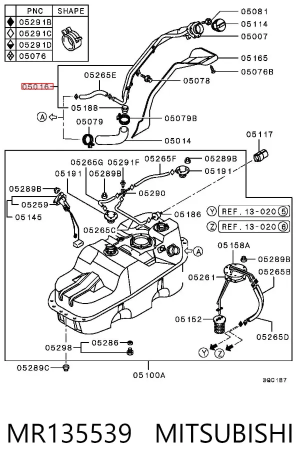 Przewód wlewu zbiornika paliwa MR135539 Mitsubishi