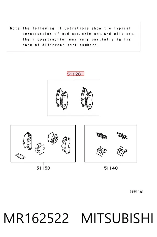 Klocki hamulcowe przednie tarczowe MR162522 Mitsubishi
