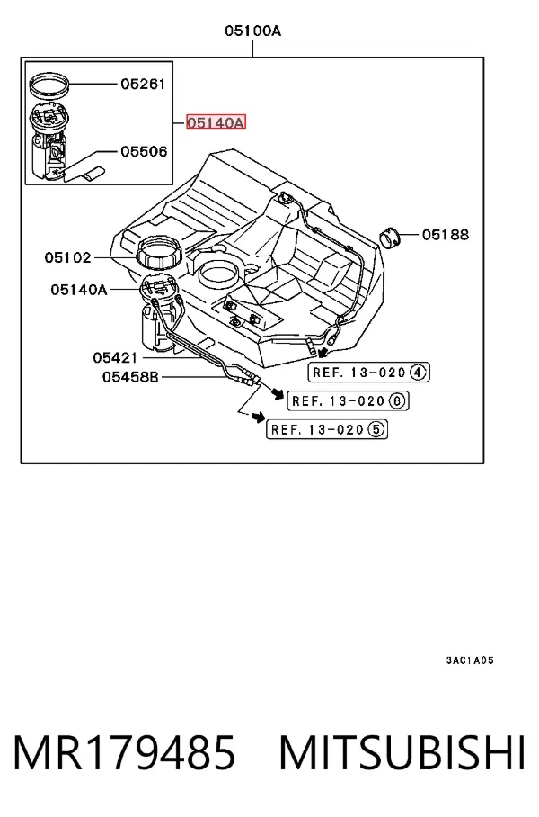 Moduł pompy paliwowej z czujnikiem poziomu paliwa MR179485 Mitsubishi