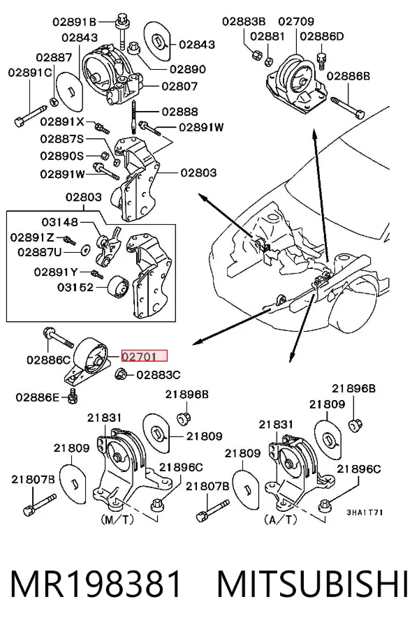 Poduszka (podpora) silnika przednia MR198381 Mitsubishi