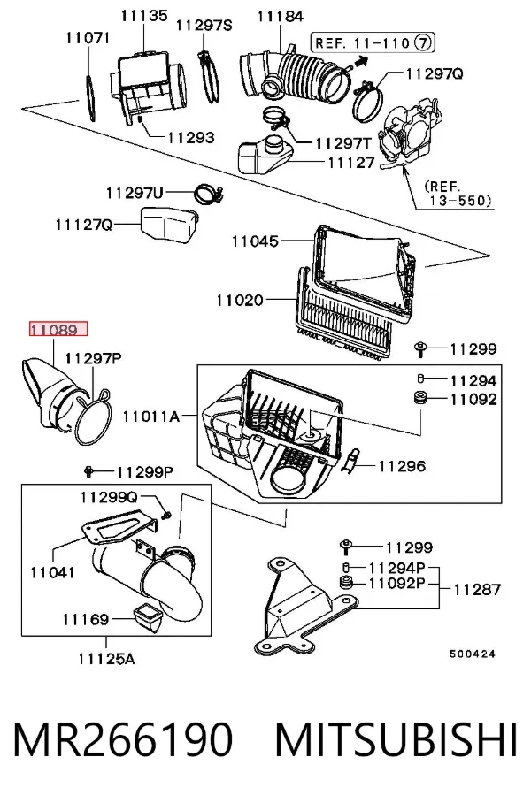 Wlot powietrza do filtra powietrza Mitsubishi Pajero SPORT I