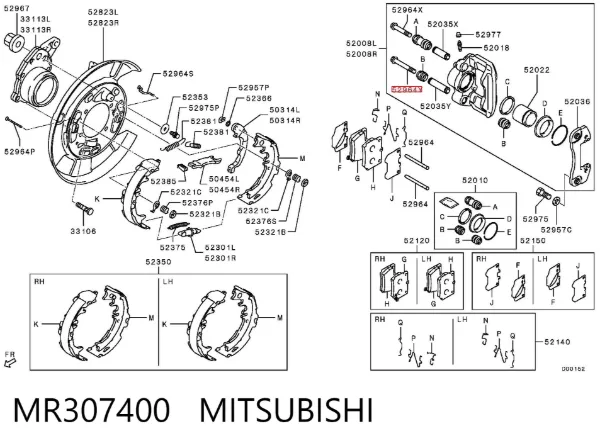 Prowadnica zacisku tylnego dolna MR307400 Mitsubishi