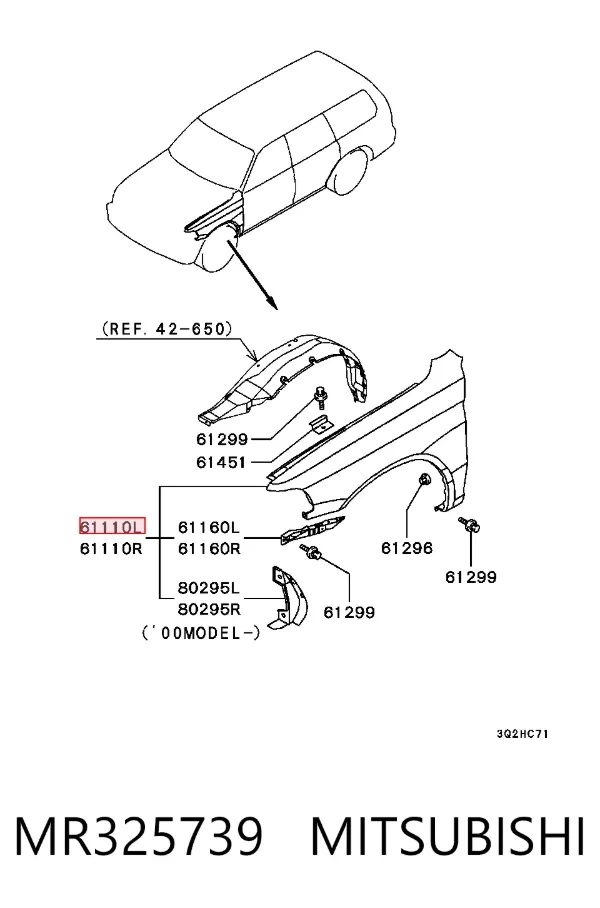 Błotnik przedni lewy MR325739 Mitsubishi