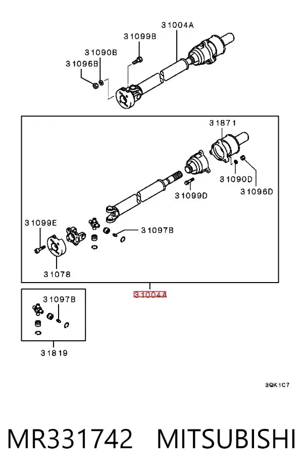 Wał Cardana, do mostu przedniego MR331742 Mitsubishi