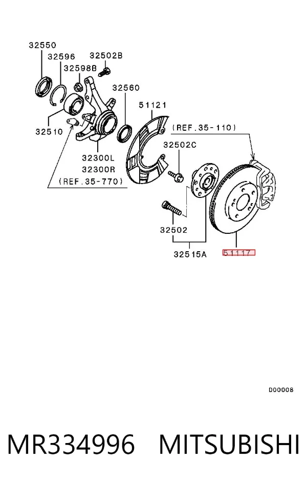Tarcza hamulcowa przednia MR334996 Mitsubishi