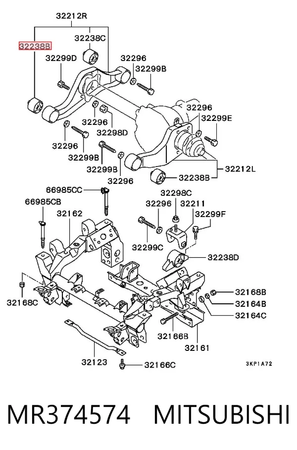 Silentblock trawersu do mocowania przedniego reduktora przedni MR374574 Mitsubishi