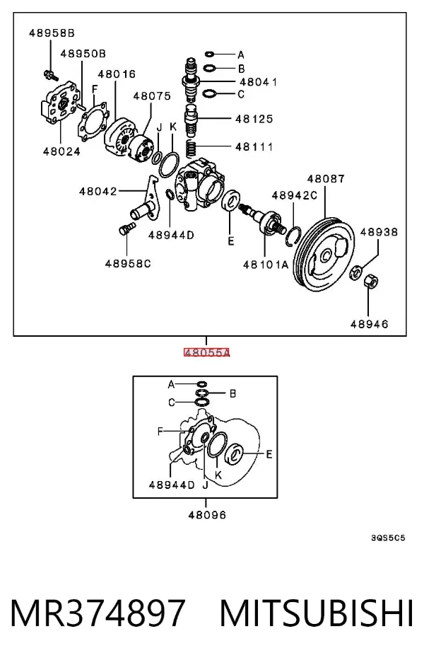 Pompa wspomagania hydraulicznego kierownicy MR374897 Mitsubishi
