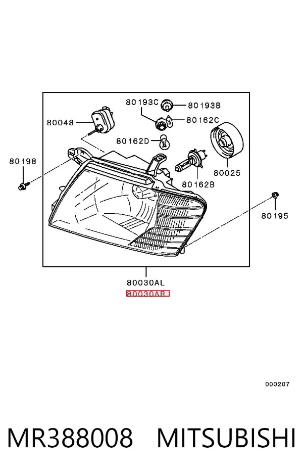 Reflektor prawy MR388008 Mitsubishi