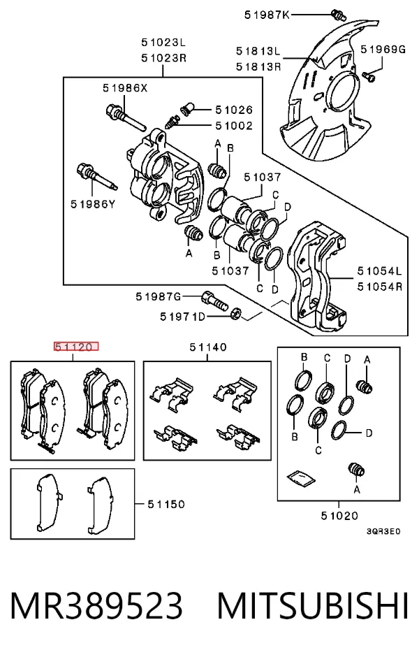 Klocki hamulcowe przednie tarczowe MR389523 Mitsubishi