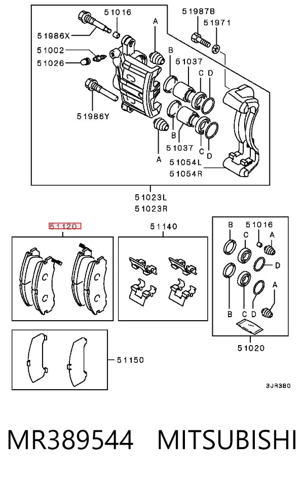 Klocki hamulcowe przednie tarczowe MR389544 Mitsubishi