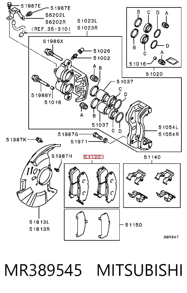 Klocki hamulcowe przednie tarczowe MR389545 Mitsubishi