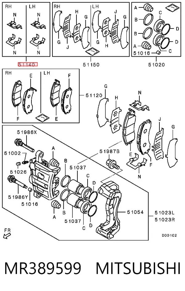 Zestaw sprężynek do mocowania klocków tarczowych przednich MR389599 Mitsubishi