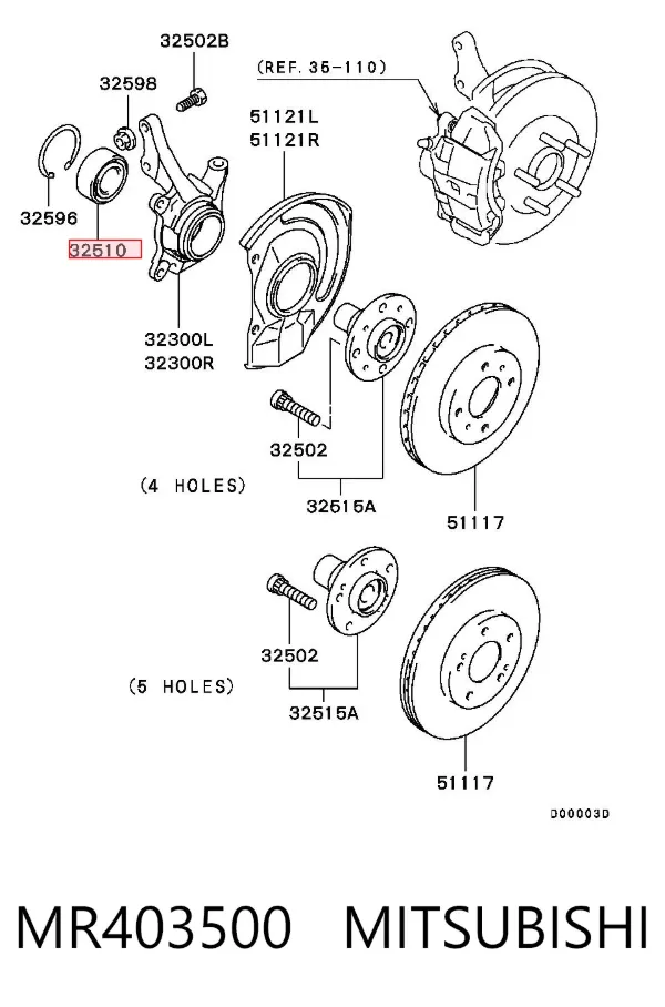 Łożysko piasty przedniej MR403500 Mitsubishi
