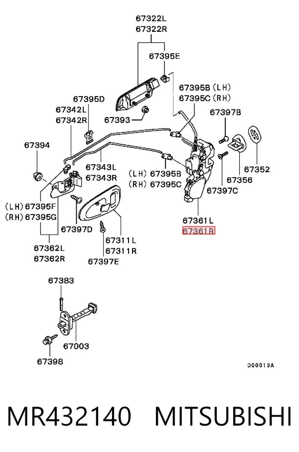 Zamek drzwi przednich prawych Mitsubishi L 200 III