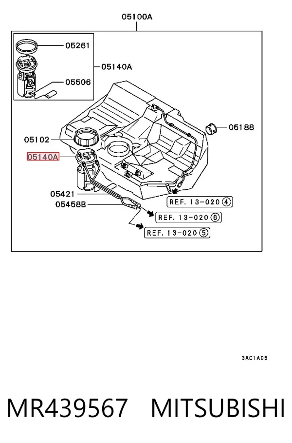 Moduł pompy paliwowej z czujnikiem poziomu paliwa MR439567 Mitsubishi