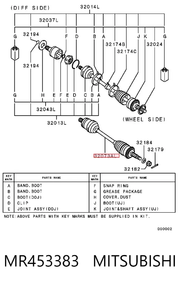 Półoś napędowa przednia lewa MR453383 Mitsubishi