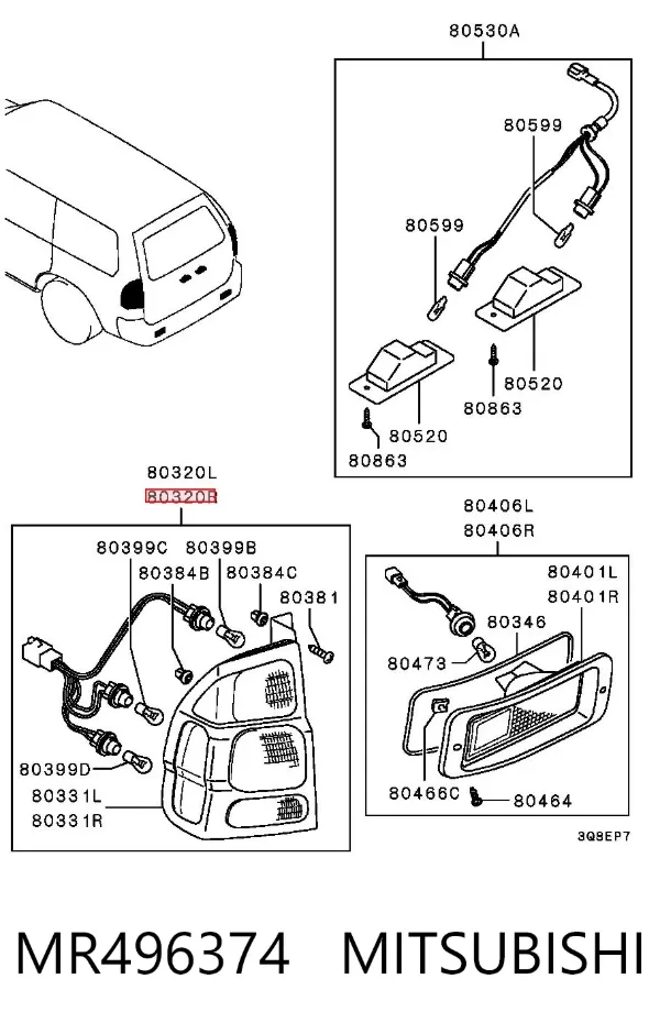 Lampa zespolona tylna prawa MR496374 Mitsubishi