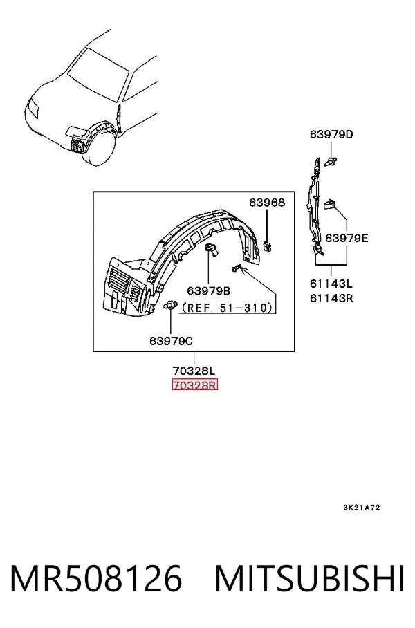 Nadkole błotnika przedniego prawe MR508126 Mitsubishi