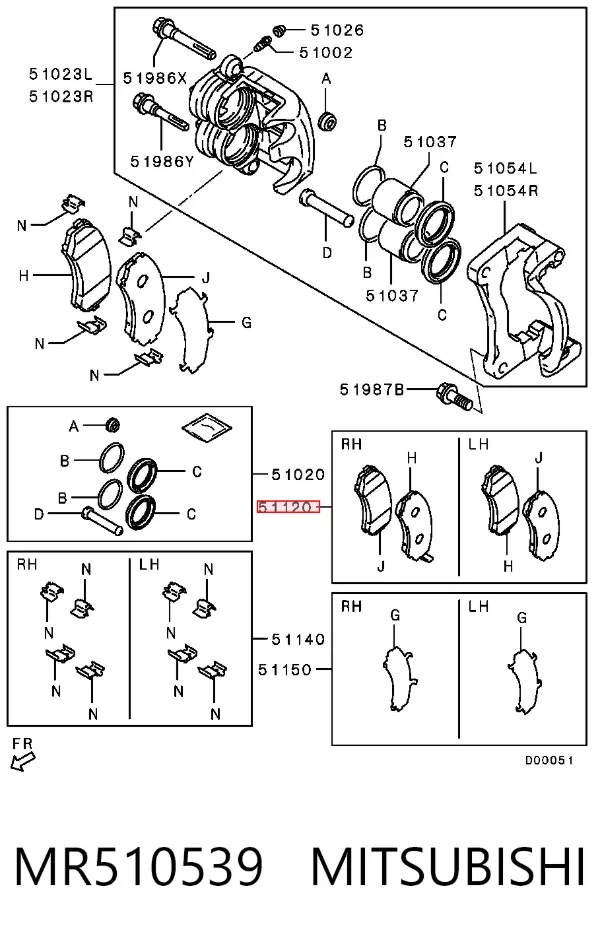Klocki hamulcowe przednie tarczowe MR510539 Mitsubishi
