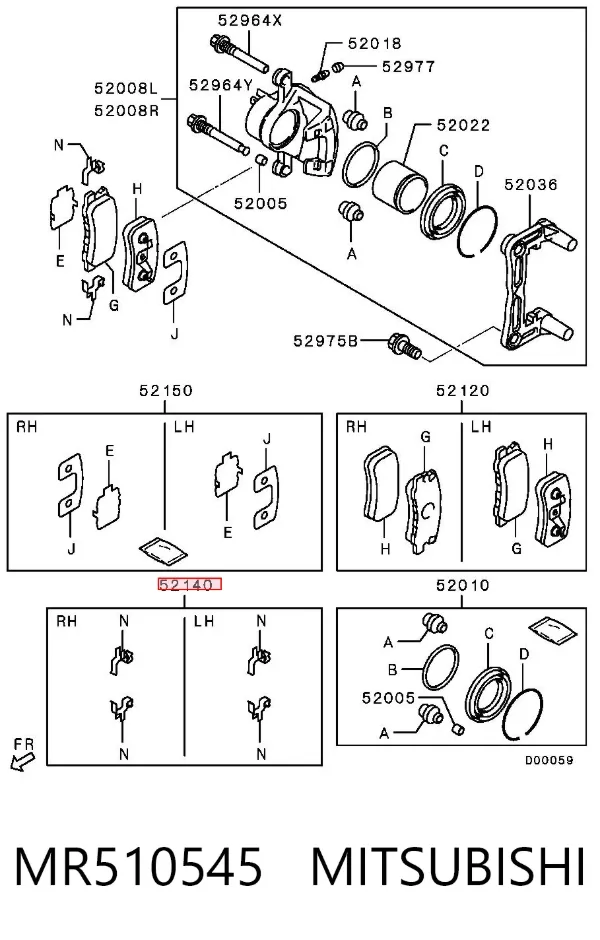 Zestaw sprężyn do mocowania tylnych klocków tarczowych MR510545 Mitsubishi